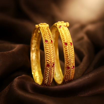 Graceful Leaf Bangle Set – Maharashtrian Gold Plated Kada by Jija Jewellery