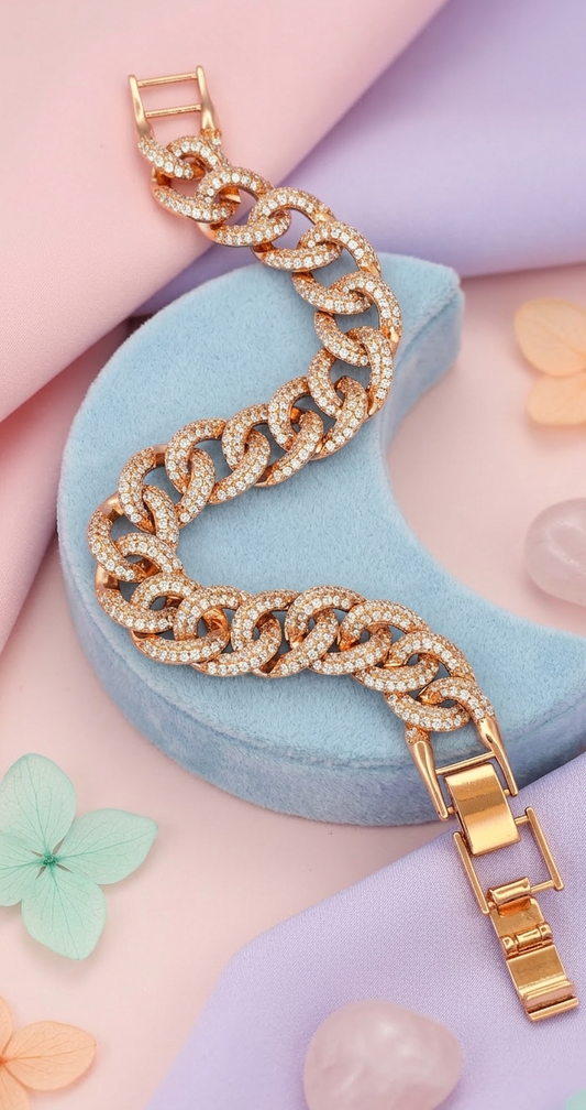 Rose Gold CZ Stone Studded Bracelet – Luxury Inspired Designer Piece