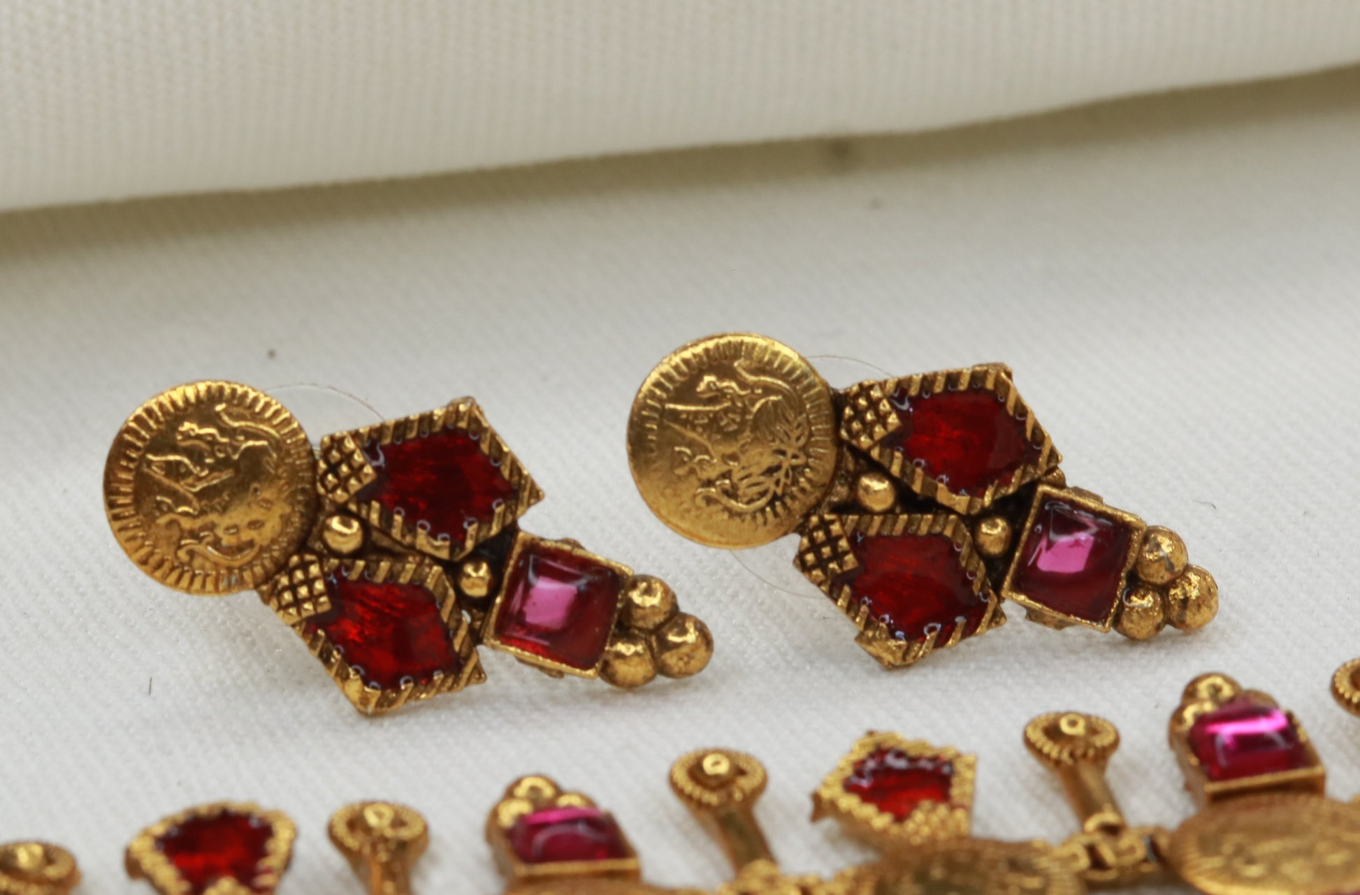 Lakshmi coin choker necklace with adjustable cord and coin stud earrings – Maharashtrian bridal jewellery set