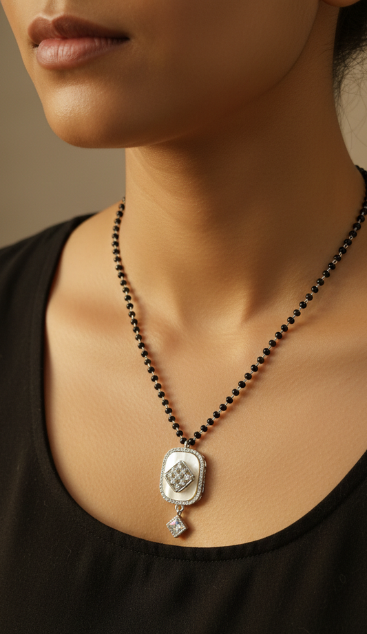 Shimmering Heritage: MOP & CZ Stone Mangalsutra in 925 Silver