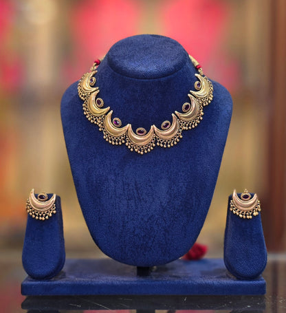 Chandrakor Necklace – Maharashtrian Gold Plated Crescent Necklace | Traditional Bridal Jewelry