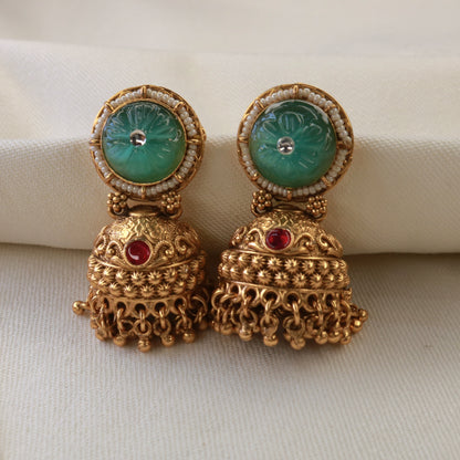 Antique Gold Pearl & Kundan Jhumka Necklace Set