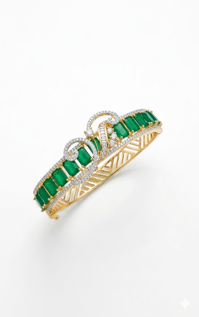 Emerald Elegance Diamond-Look Bracelet