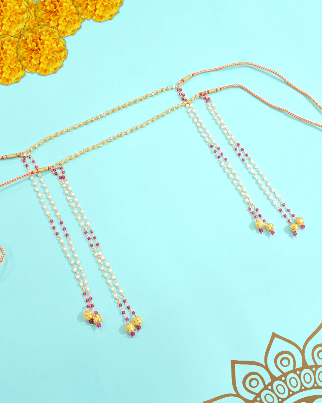 Pearl And Crystal Mundavalya With Gold Plated Finish For Wedding