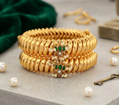 Shideshahi Kamal Kundan Tode Gold Plated | Jija Jewellery