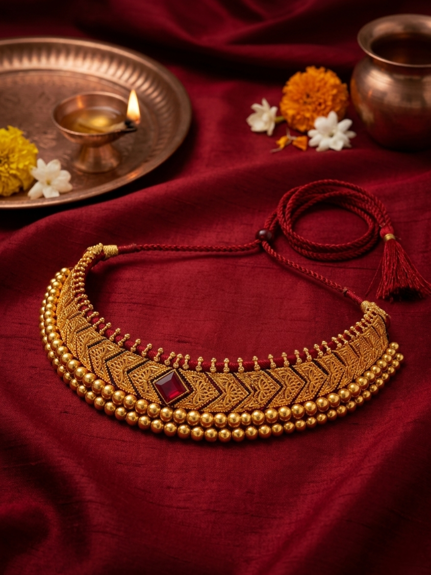 Gold plated traditional Thushi necklace for women