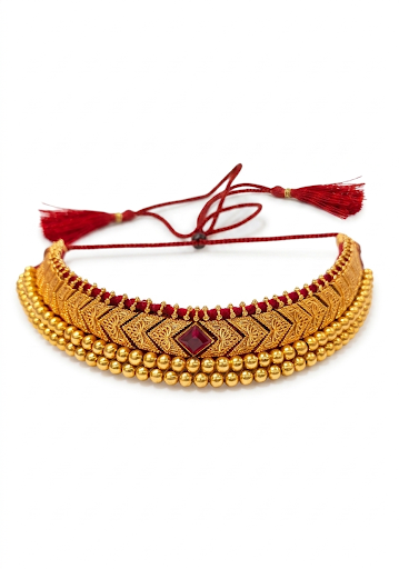 Maharashtrian Thushi choker necklace with ruby stone