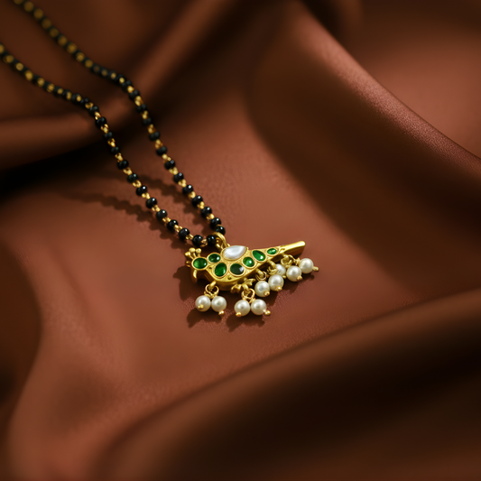 Royal Peacock Silver Mangalsutra – 92.5 Sterling Silver with Kundan & Precious Stones | Anti-Tarnish Gold Plated | Jija Jewellery
