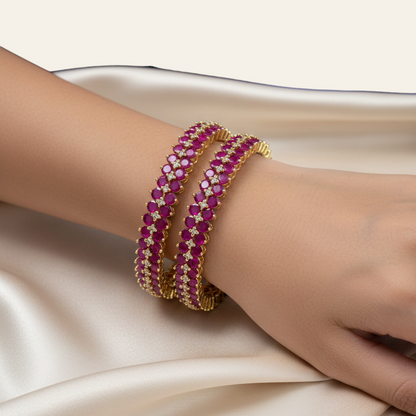 Gold Plated Ruby Stone Bangle - Anti-Tarnish 24K Finish, Size 2/6 - Festive & Bridal Wear