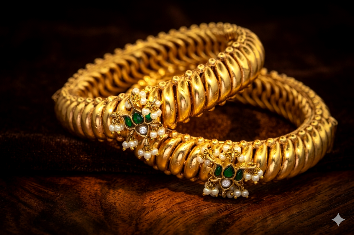 Shindeshahi Kamal Kundan Tode Gold Plated – Maharashtrian Bridal Bangle | Jija Jewellery