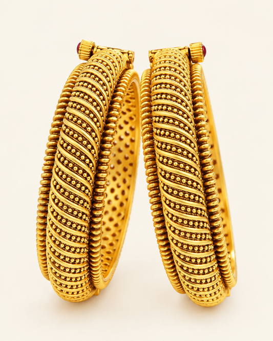 Shindeshahi Tode – Real Gold Look Traditional Maharashtrian Bangle Pair by Jija Jewellery
