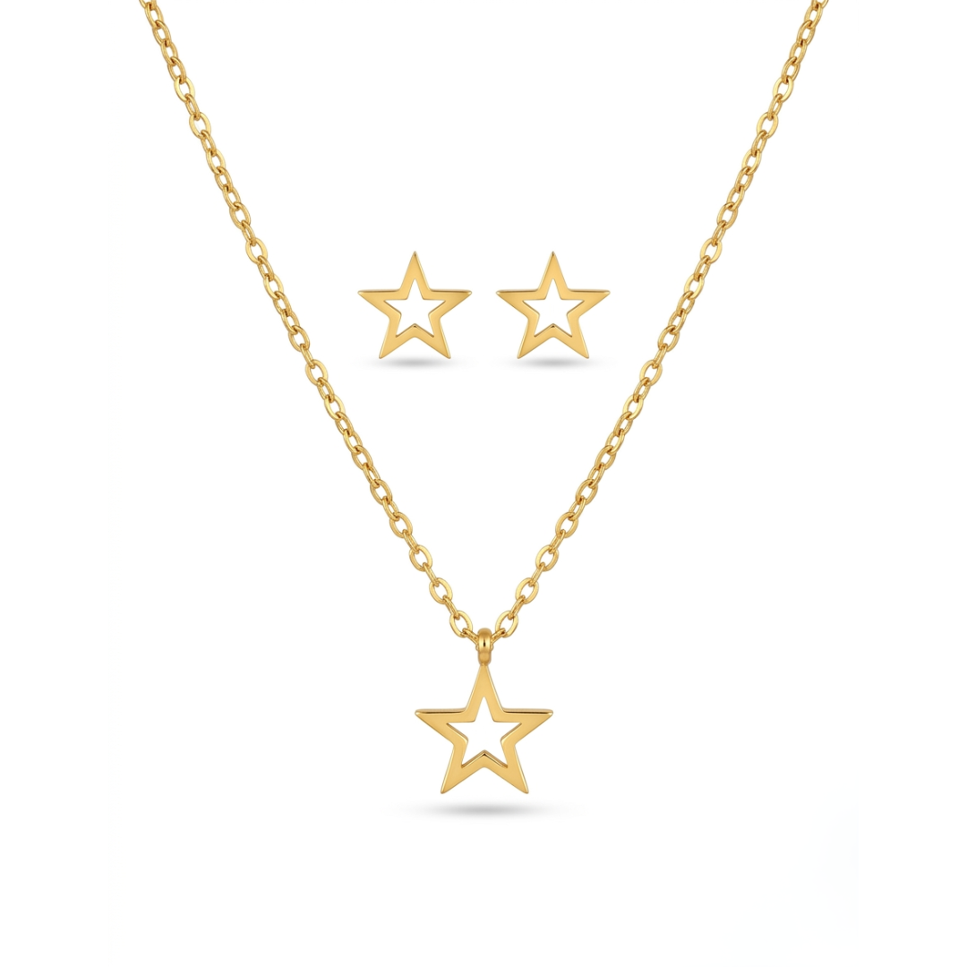 Minimal gold-plated star pendant necklace close-up, anti-tarnish finish