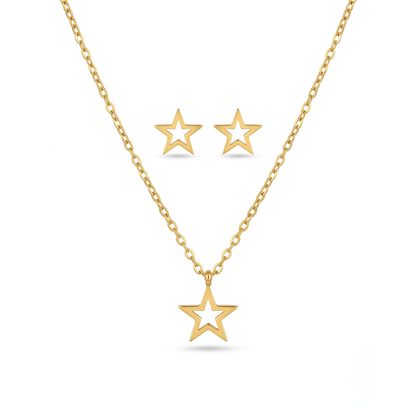 Minimal gold-plated star pendant necklace close-up, anti-tarnish finish