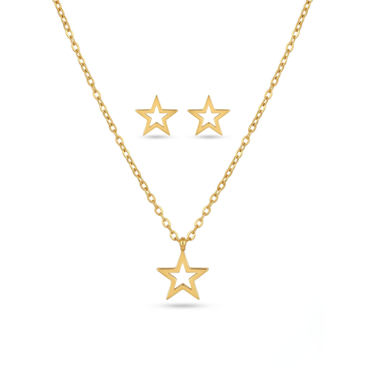 Minimal gold-plated star pendant necklace close-up, anti-tarnish finish