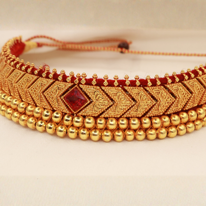 Adjustable dori closure of gold plated Thushi bridal choker | Jija Jewellery
