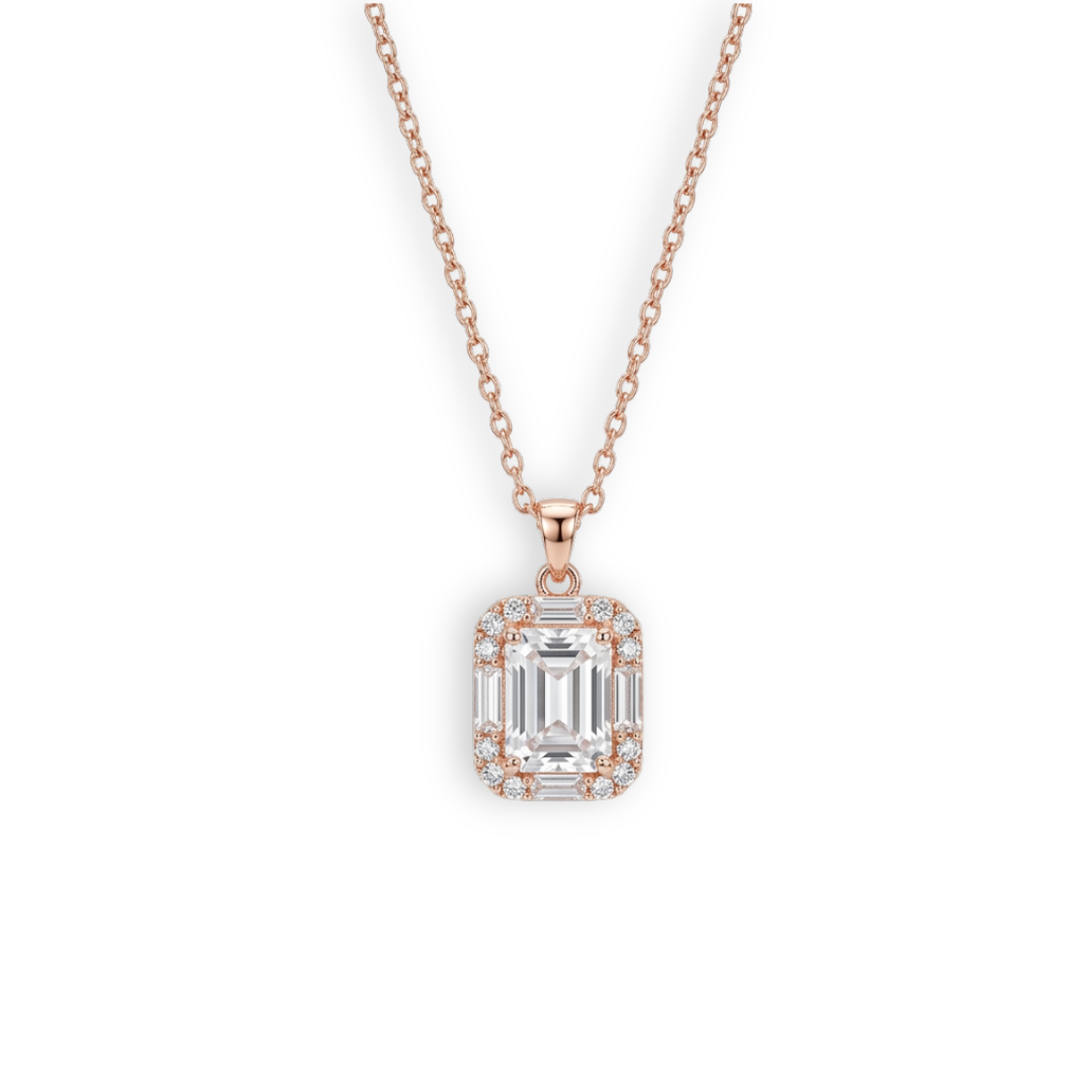 Emerald-cut halo CZ jewellery set styled for weddings, festive and daily wear