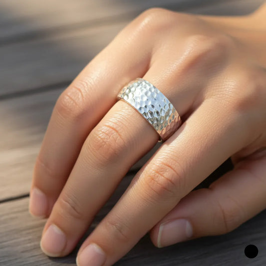 Silver Hammered Ring – 925 Pure Sterling Silver Hand-Hammered Textured Band | Jija Jewellery