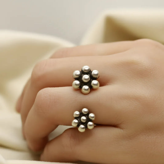 Silver Kudi Ring – 92.5 BIS Hallmarked Sterling Silver | Oxidized Adjustable Ethnic Ring | Handcrafted in Satara | Jija Jewellery