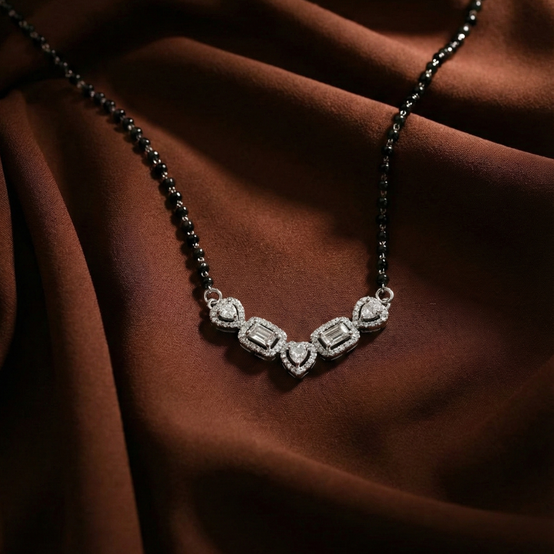 CZ Stones Studded Silver Mangalsutra – 925 Sterling Silver with Cubic Zirconia Pendant | Jija Jewellery