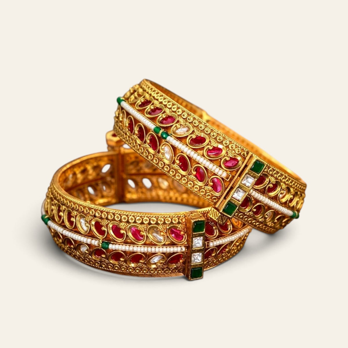 Zariya gold Kundan kada for Navratri and Diwali – traditional stone studded festive bangle